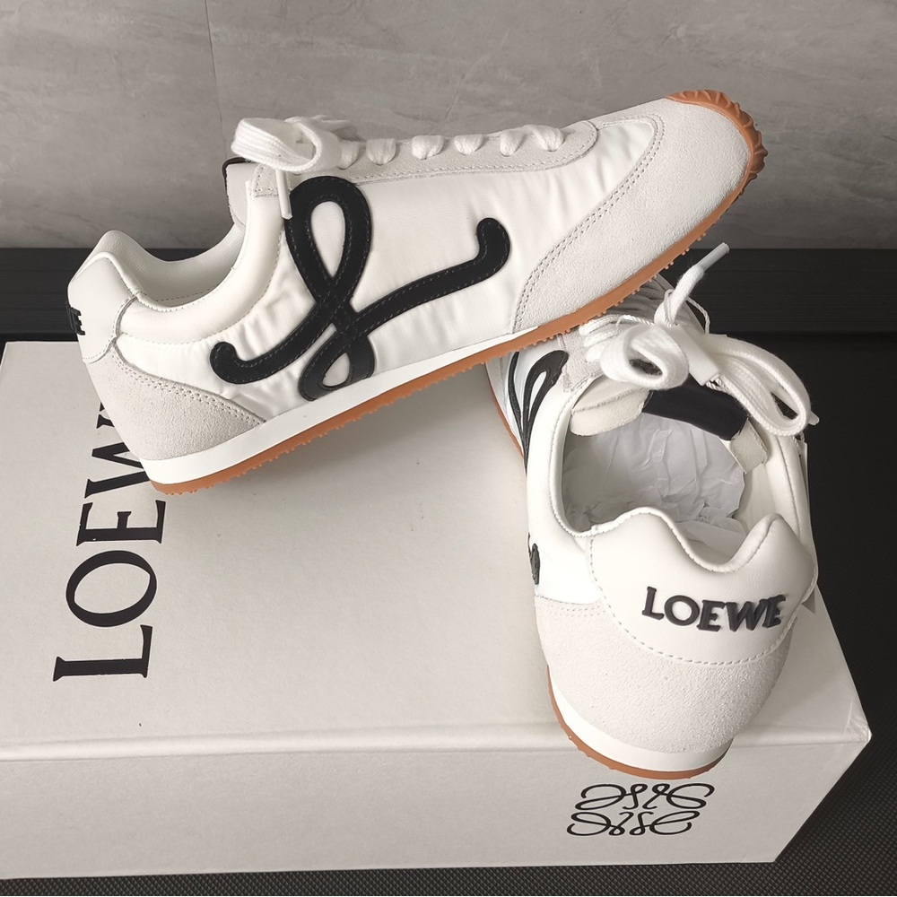 Loewe White Leather & Suede Sneakers with Orange Toe